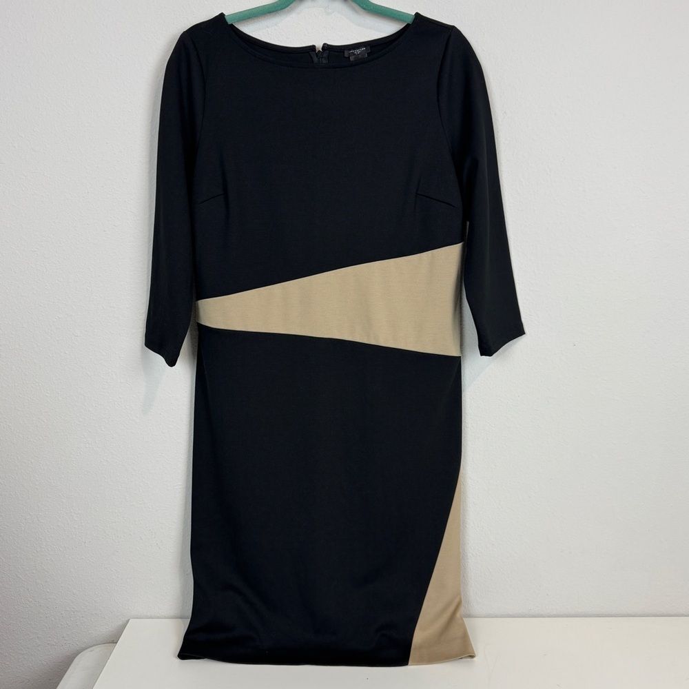 Ann Taylor Black Tan Colorblock Shift Dress 10